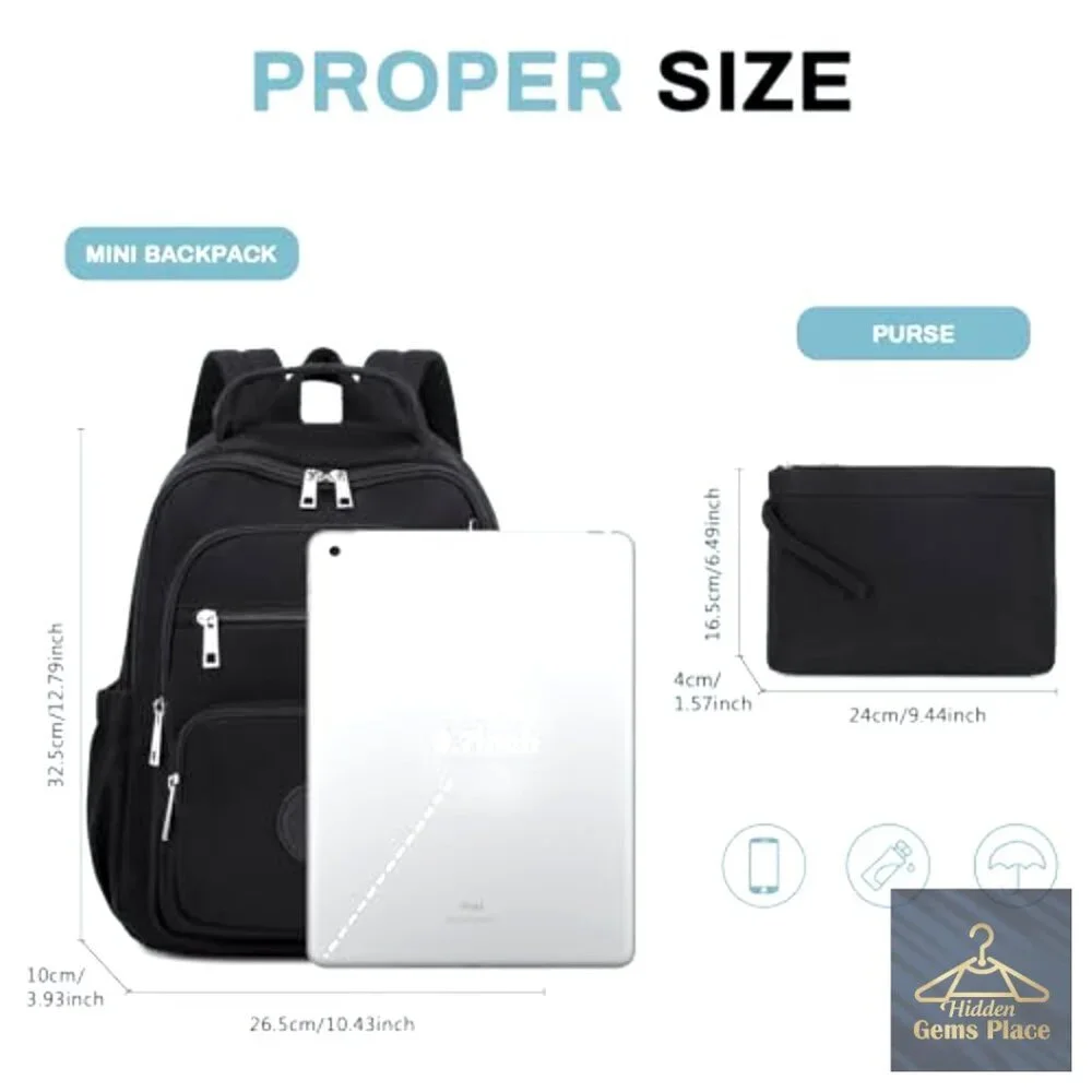 Mini Backpack Purse with Luggage Strap, Multiple Pockets, Water Resistant